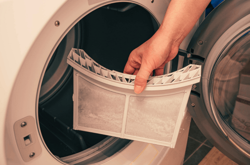 Close-up of a microfiber filter used in a washing machine to capture microplastic fibers