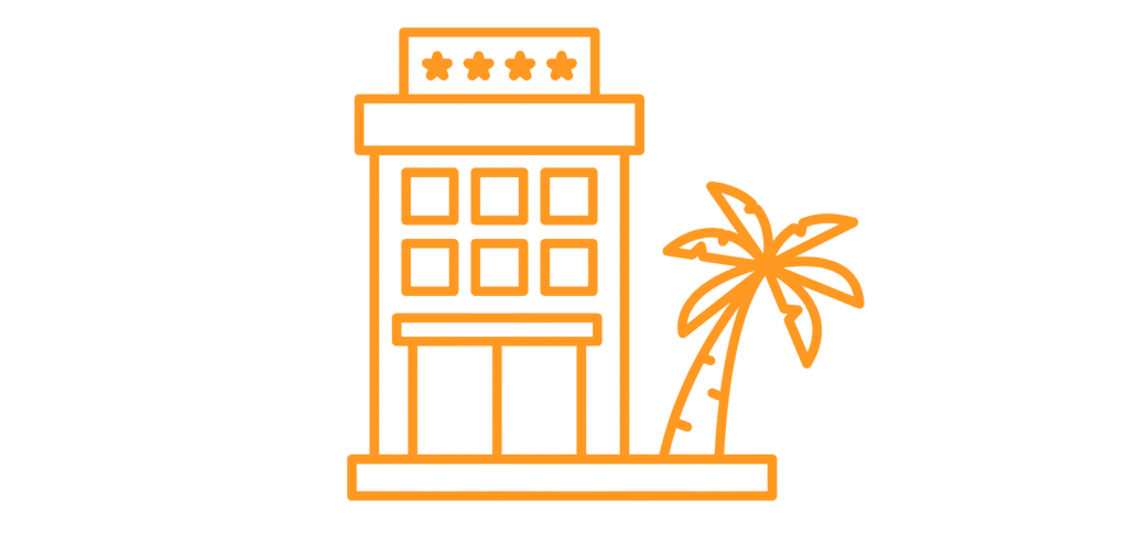 Illustration of a hotel suited for Drytong, a water recycling system designed to make hotels more water-resilient